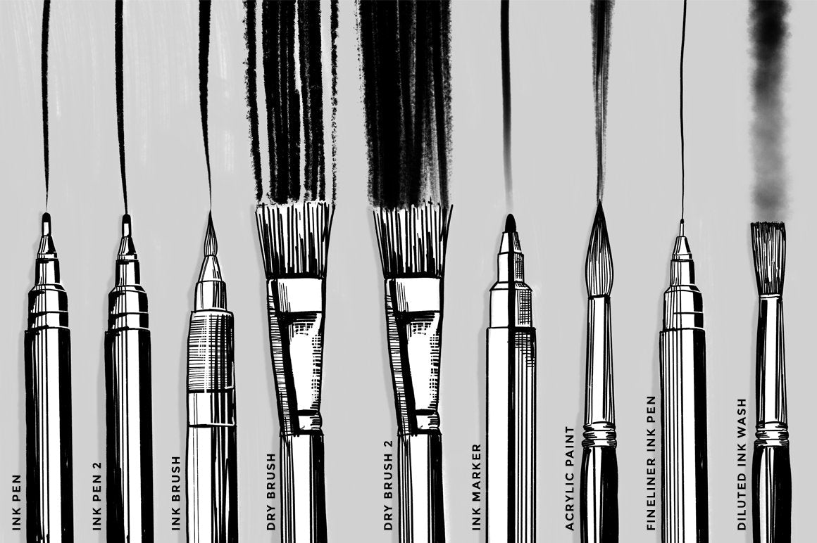 12 Lineart Procreate Brushes, Inking Brush Set M047